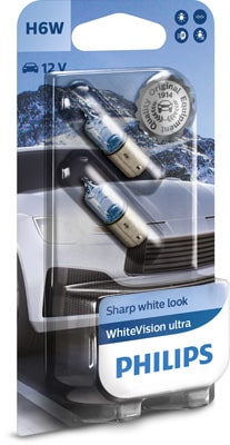 Set 2 Becuri 12V H6W Bax9S (Blister) White Vision Ultra Philips