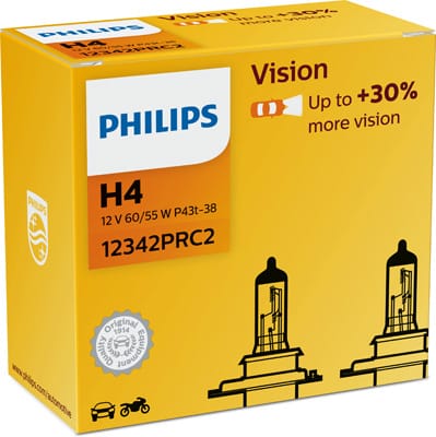 Set 2 Becuri Far H4 P43T 60/55W 12V Vision Philips