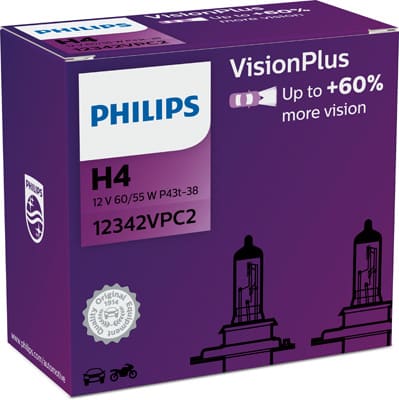 Set 2 Becuri Far H4 60/55W 12V Vision Plus (Cutie) Philips