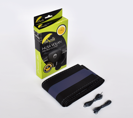 Husa Volan Piele Ecologica Cu Snur- Albastru Si Negru 36-39 Cm