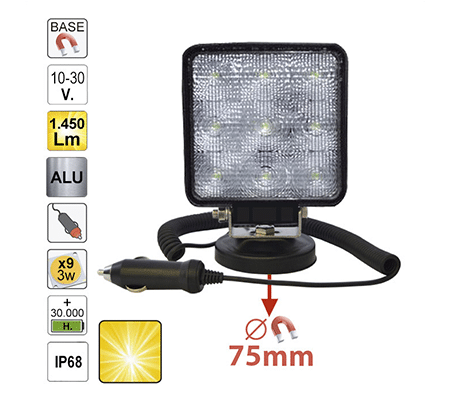 Proiector De Lucru Cu Led. Patrat. Lumina Difuza. Baza Magnetica Jbm