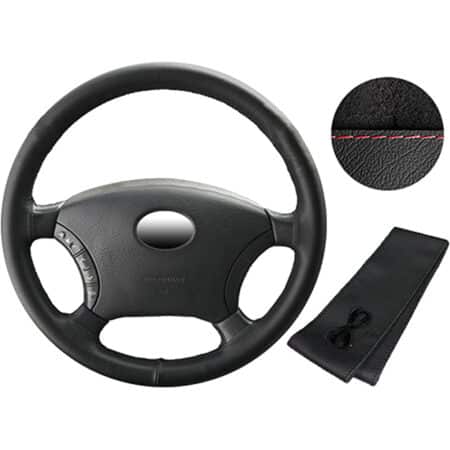 Husa Volan Cu Snur Piele Naturala One Line Negru 37-39 Cm