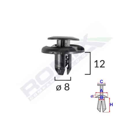 Clips Fixare Elemente Roata Pentru Honda/Mitsubishi 8X12Mm - Negru Set 10 Buc
