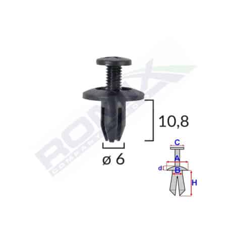 Clips Fixare Pentru Honda/Kia/Toyota 6X10.8Mm - Negru Set 10 Buc