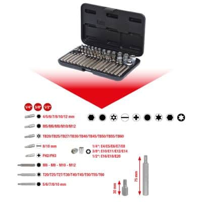 Set Chei Tubulare Si Biti 1/4+3/8+1/2. 57 De Piese