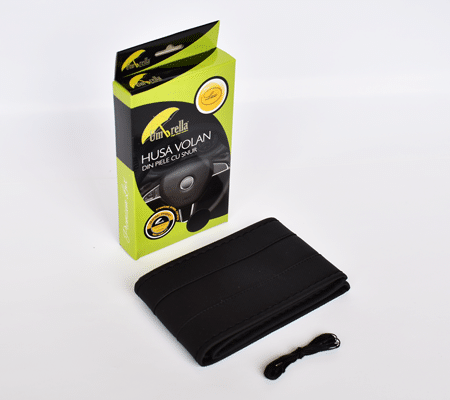 Husa Volan Piele Ecologica Cu Snur- Negru 36-39 Cm