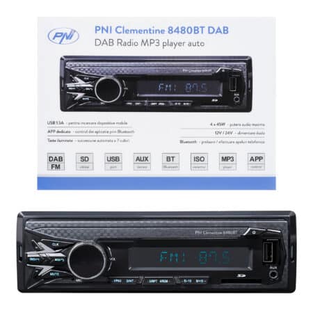 Radio Mp3 Player Auto Dab Si Rds Pni Clementine 8480Bt 4X45W, 12/24V, Cu Sd, Usb, Aux, Rca, Bluetooth Si Usb 1.5A